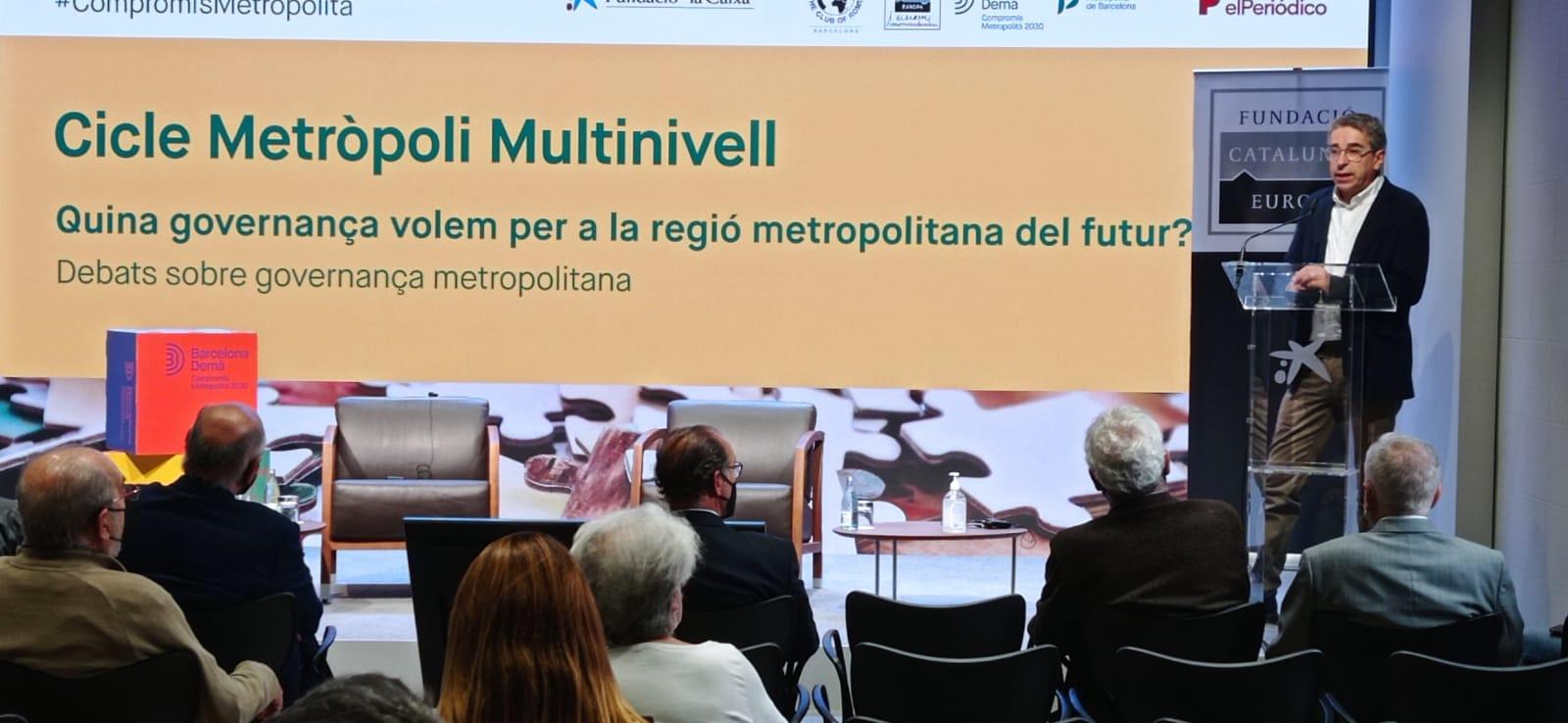 Jordi Martí Grau, president de la Comissió Executiva del PEMB, presentant la jornada de la Metròpoli Multinivell del Barcelona Demà